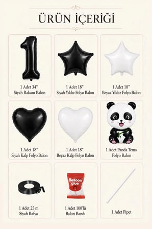 Panda Tema Çocuk Doğum Günü Balon Seti Yaş Seçenekli Rakam Balonlu Konsept Hayvan Figürlü Parti Süsleri