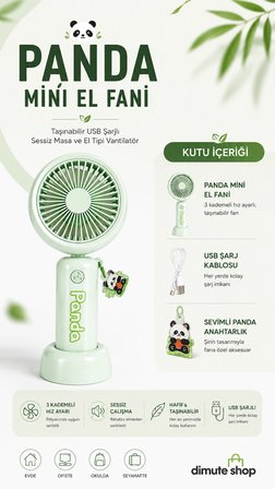 Panda Mini El Fanı Taşınabilir USB Şarjlı Sessiz Masa ve El Tipi Vantilatör