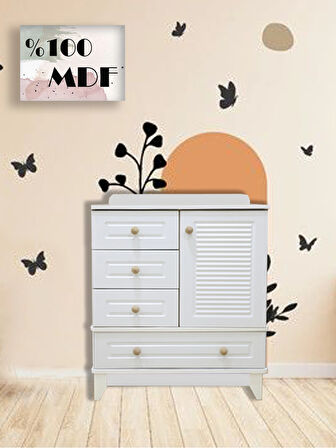 %100 MDF Panjur Beyaz Bebek & Çocuk Şifonyer
