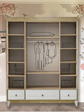 %100 MDF Panjur Ahşap Beyaz 4 Kapılı Bebek % Çocuk Gardırop