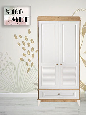 %100 MDF Panjur Ahşap Beyaz 2 Kapılı Bebek & Çocuk Gardırop