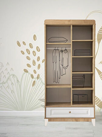 %100 MDF Panjur Ahşap Beyaz 2 Kapılı Bebek & Çocuk Gardırop