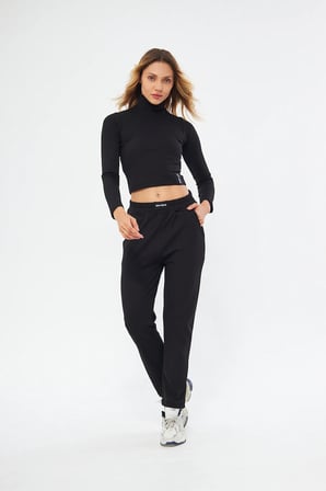 Lesa Wear Fitilli Yüksel Bel Geniş Paça Şardonlu Likralı Spor Eşofman Altı