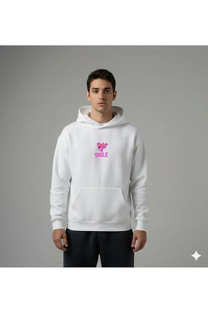 Lenithra Pembe Panter Sırt Baskılı Unisex Oversize Hoodie Beyaz / L