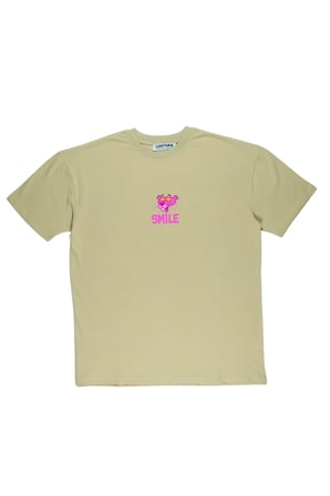 Lenithra Pembe Panter Sırt Baskılı Unisex Oversize T-shirt Bej / XL