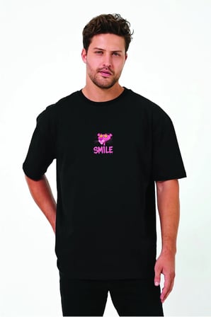 Lenithra Pembe Panter Sırt Baskılı Unisex Oversize T-shirt Siyah / S