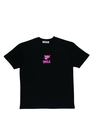 Lenithra Pembe Panter Sırt Baskılı Unisex Oversize T-shirt Siyah / S