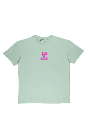 Lenithra Pembe Panter Sırt Baskılı Unisex Oversize T-shirt Gri / M