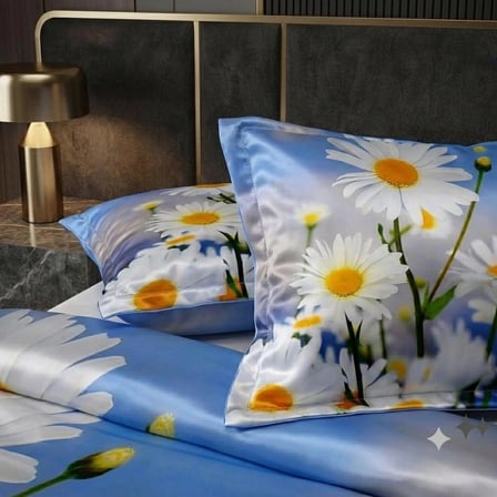 Özel Tasarım Marka 240*260 Cm Çift Kişilik Nevresim Takımı Organik Saten & Pamuk Luxury Ranforce Premium Kumaş Dokuma Çiçekli deluxe seri papatya sarı beyaz mavi 