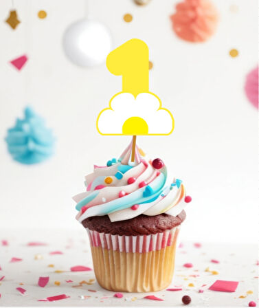 15 Adet Papatya Konsept One 1 Yaş Cupcake Kürdanı 6-7cm Pasta Kürdanı 1 Yaş Doğum Günü Süsü