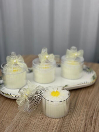 Söz Nişan Nikah Sünnet Hediyesi Dekoratif Mika Kutuda Tasarım Papatya Mum