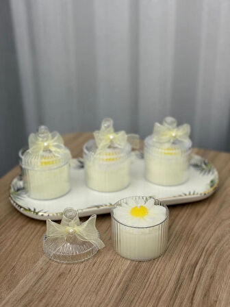 Söz Nişan Nikah Sünnet Hediyesi Dekoratif Mika Kutuda Tasarım Papatya Mum