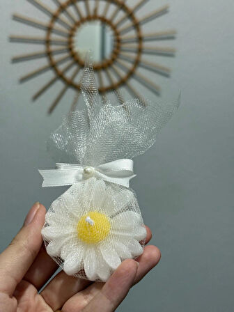 Söz Nişan Nikah Sünnet Hediyesi Dekoratif Tül Süslemeli Tasarım Papatya Mum