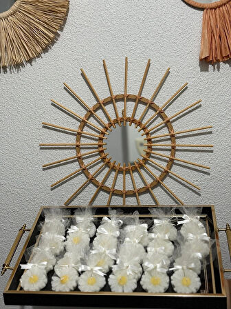 Söz Nişan Nikah Sünnet Hediyesi Dekoratif Tül Süslemeli Tasarım Papatya Mum