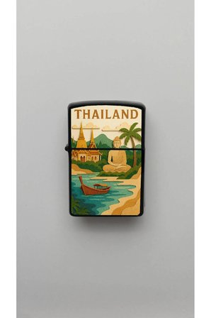 Thailand Tayland - Paper-Cut Style - Benzinli Siyah Çakmak (Magnet Hediyeli)