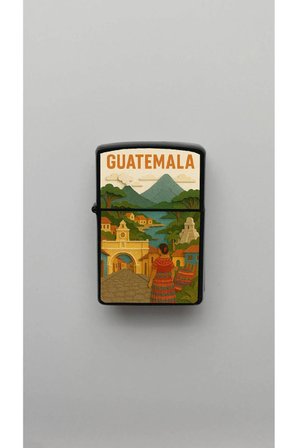 Guatemala Guatemala - Paper-Cut Style - Benzinli Siyah Çakmak (Magnet Hediyeli)