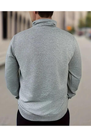 Erkek Paris Baskılı Yarım Fermuarlı Oversize Sweatshirt