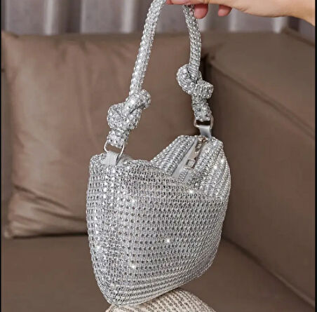  Parlak Gri Mini Glitter El Çantası