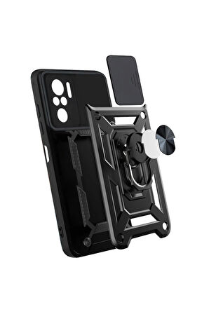 Samsung Galaxy S24 FE Sürgülü Kamera Koruyucu Metal Halka Ayaklı Stand Çizilmez Kılıf Case