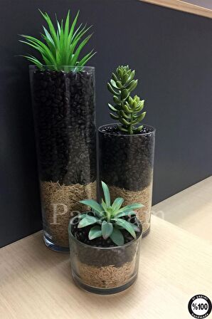 Silindir Cam Vazo Delizli El Imalat 14cm Genişlik 20 Cm 30 Cm 40 Cm Uzunluk Kalın Taban 3'lü