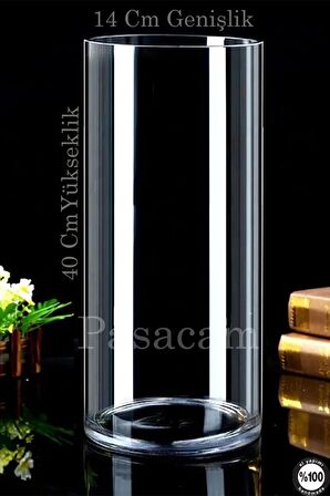 Silindir Cam Vazo Delizli El Imalat 14cm Genişlik 20 Cm 30 Cm 40 Cm Uzunluk Kalın Taban 3'lü