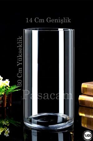 Silindir Cam Vazo Delizli El Imalat 14cm Genişlik 20 Cm 30 Cm 40 Cm Uzunluk Kalın Taban 3'lü