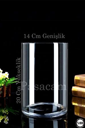 Silindir Cam Vazo Delizli El Imalat 14cm Genişlik 20 Cm 30 Cm 40 Cm Uzunluk Kalın Taban 3'lü