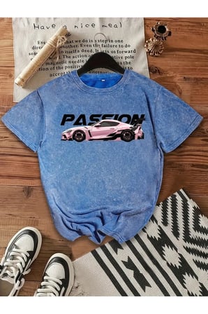 Passion Baskılı Yıkamalı Vintage Unisex Oversize T-Shirt
