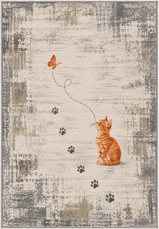 Pati Dostu Kedi Desenli Dijital Baskı Pamuk Dokuma Kaymaz Taban Salon Halısı ve Çocuk-Genç Odası