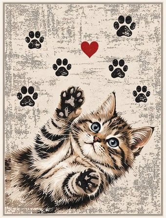 Pati Dostu Kedi Desenli Dijital Baskı Pamuk Dokuma Kaymaz Taban Salon Halısı ve Çocuk-Genç Odası