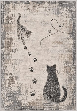 Pati Dostu Kedi Desenli Dijital Baskı Pamuk Dokuma Kaymaz Taban Salon Halısı ve Çocuk-Genç Odası