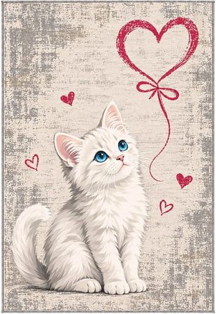 Pati Dostu Kedi Desenli Dijital Baskı Pamuk Dokuma Kaymaz Taban Salon Halısı ve Çocuk-Genç Odası