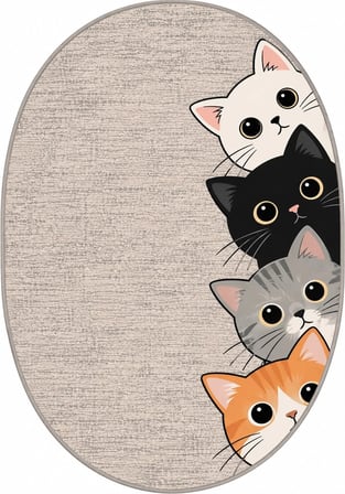 Pati Dostu Kedi Desenli Dijital Baskı Pamuk Dokuma Kaymaz Taban Salon Halısı ve Çocuk-Genç Odası