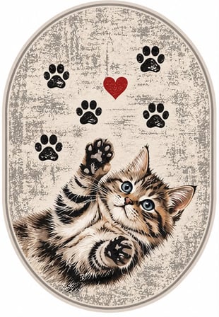 Pati Dostu Kedi Desenli Dijital Baskı Pamuk Dokuma Kaymaz Taban Salon Halısı ve Çocuk-Genç Odası