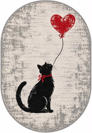 Pati Dostu Kedi Desenli Dijital Baskı Pamuk Dokuma Kaymaz Taban Salon Halısı ve Çocuk-Genç Odası