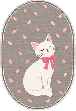 Pati Dostu Kedi Desenli Dijital Baskı Pamuk Dokuma Kaymaz Taban Salon Halısı ve Çocuk-Genç Odası