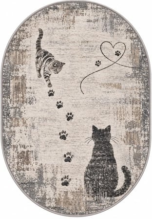 Pati Dostu Kedi Desenli Dijital Baskı Pamuk Dokuma Kaymaz Taban Salon Halısı ve Çocuk-Genç Odası