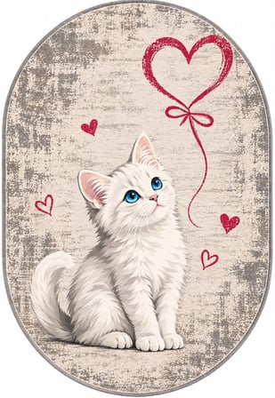 Pati Dostu Kedi Desenli Dijital Baskı Pamuk Dokuma Kaymaz Taban Salon Halısı ve Çocuk-Genç Odası