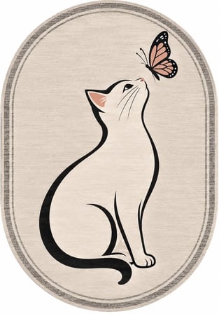 Pati Dostu Kedi Desenli Dijital Baskı Pamuk Dokuma Kaymaz Taban Salon Halısı ve Çocuk-Genç Odası