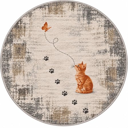 Pati Dostu Kedi Desenli Dijital Baskı Pamuk Dokuma Kaymaz Taban Salon Halısı ve Çocuk-Genç Odası