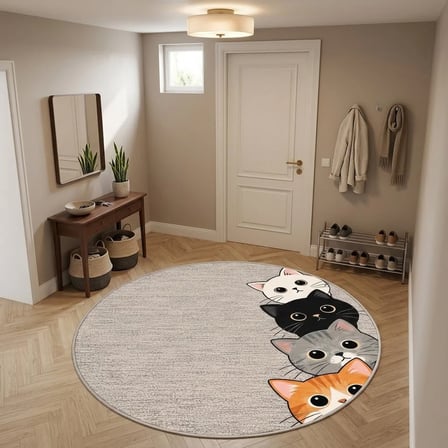 Pati Dostu Kedi Desenli Dijital Baskı Pamuk Dokuma Kaymaz Taban Salon Halısı ve Çocuk-Genç Odası