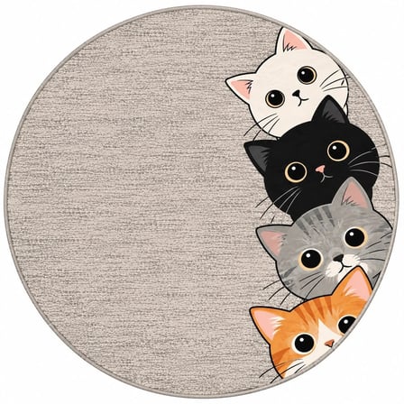 Pati Dostu Kedi Desenli Dijital Baskı Pamuk Dokuma Kaymaz Taban Salon Halısı ve Çocuk-Genç Odası
