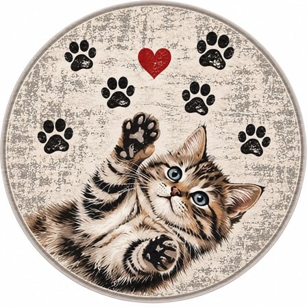 Pati Dostu Kedi Desenli Dijital Baskı Pamuk Dokuma Kaymaz Taban Salon Halısı ve Çocuk-Genç Odası