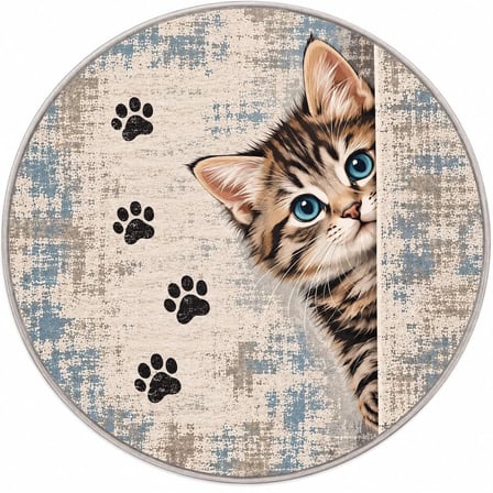 Pati Dostu Kedi Desenli Dijital Baskı Pamuk Dokuma Kaymaz Taban Salon Halısı ve Çocuk-Genç Odası