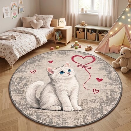 Pati Dostu Kedi Desenli Dijital Baskı Pamuk Dokuma Kaymaz Taban Salon Halısı ve Çocuk-Genç Odası