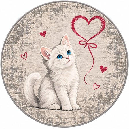 Pati Dostu Kedi Desenli Dijital Baskı Pamuk Dokuma Kaymaz Taban Salon Halısı ve Çocuk-Genç Odası