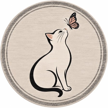 Pati Dostu Kedi Desenli Dijital Baskı Pamuk Dokuma Kaymaz Taban Salon Halısı ve Çocuk-Genç Odası