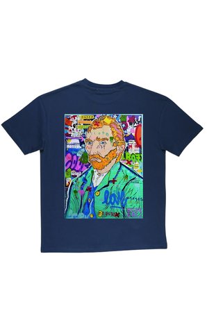 Lenithra Pop Art Van Gogh Sırt Baskılı Unisex Oversize T-shirt Füme / 2XL