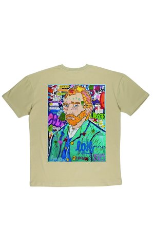 Lenithra Pop Art Van Gogh Sırt Baskılı Unisex Oversize T-shirt Bej / 2XL
