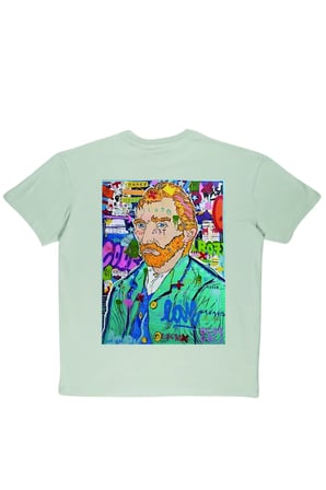 Lenithra Pop Art Van Gogh Sırt Baskılı Unisex Oversize T-shirt Gri / 2XL